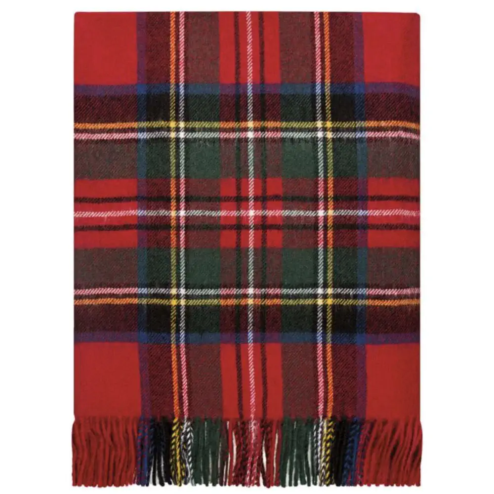 Red tartan textile with a fringed edge.